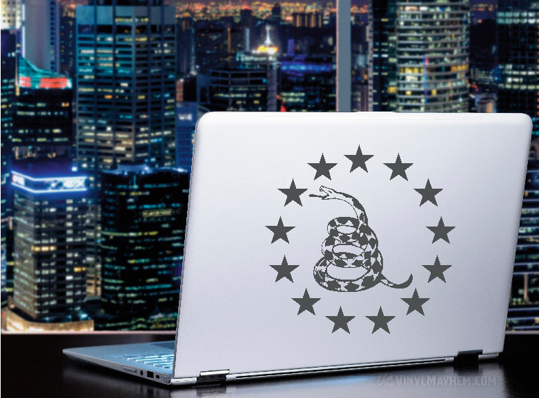 Gadsden Rattlesnake with thirteen stars in circle vinyl sticker