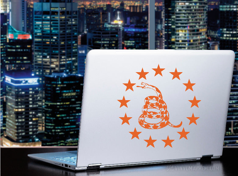 Gadsden Rattlesnake with thirteen stars in circle vinyl sticker
