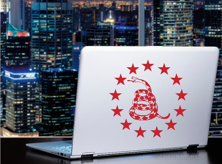 Gadsden Rattlesnake with thirteen stars in circle vinyl sticker