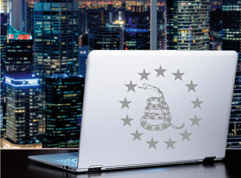 Gadsden Rattlesnake with thirteen stars in circle vinyl sticker