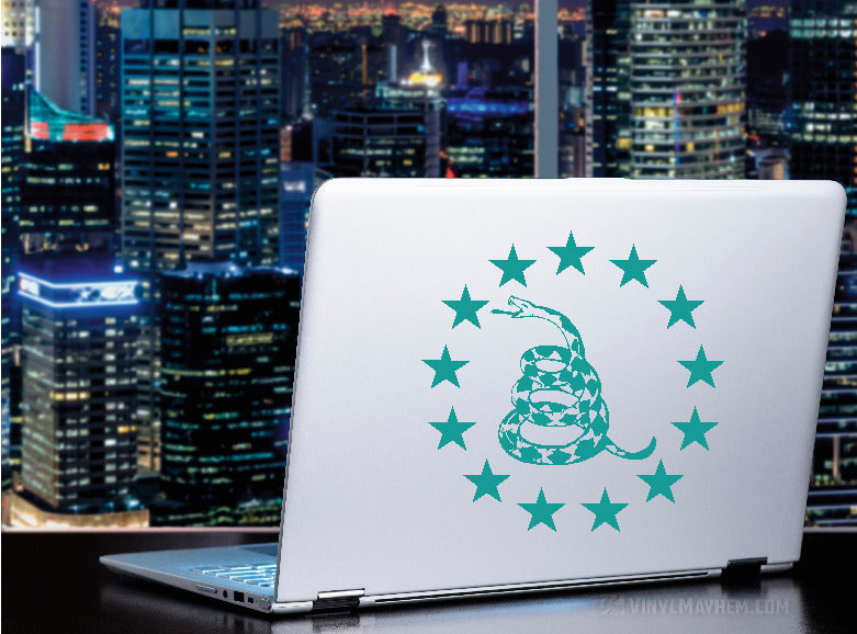 Gadsden Rattlesnake with thirteen stars in circle vinyl sticker