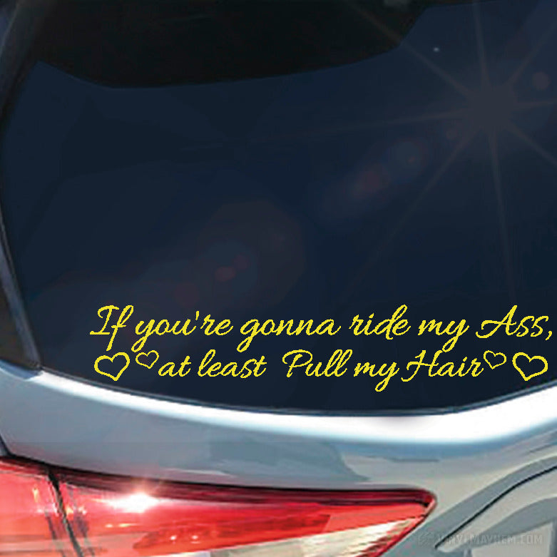 If You&#39;re Gonna Ride My Ass At Least Pull My Hair with hearts vinyl sticker