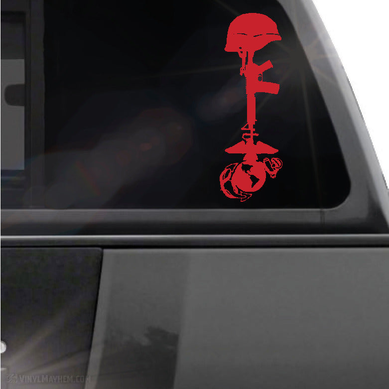 Marines Fallen Soldier Battlefield Cross rifle and EGA vinyl sticker
