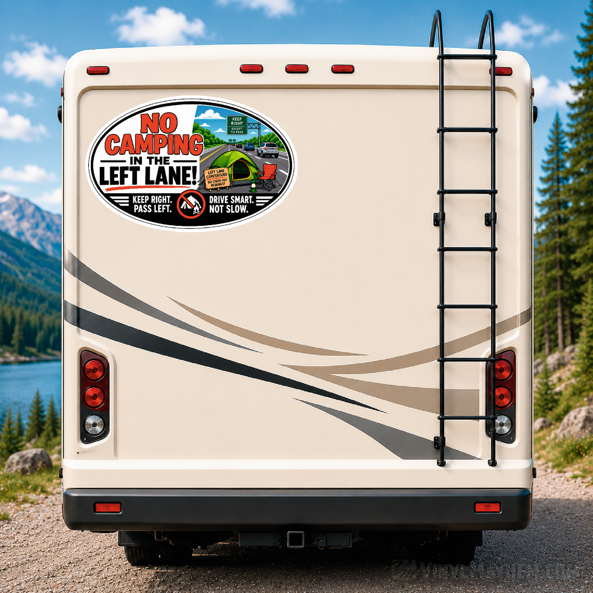 No Camping in the Left Lane Oval Funny Driving Sticker