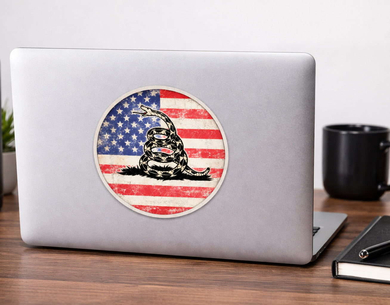 Gadsden Snake Distressed American Flag Round Sticker
