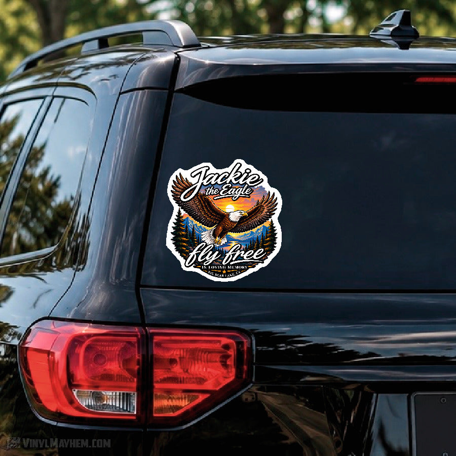 Jackie the Eagle Fly Free Big Bear Lake Memorial Vinyl Sticker