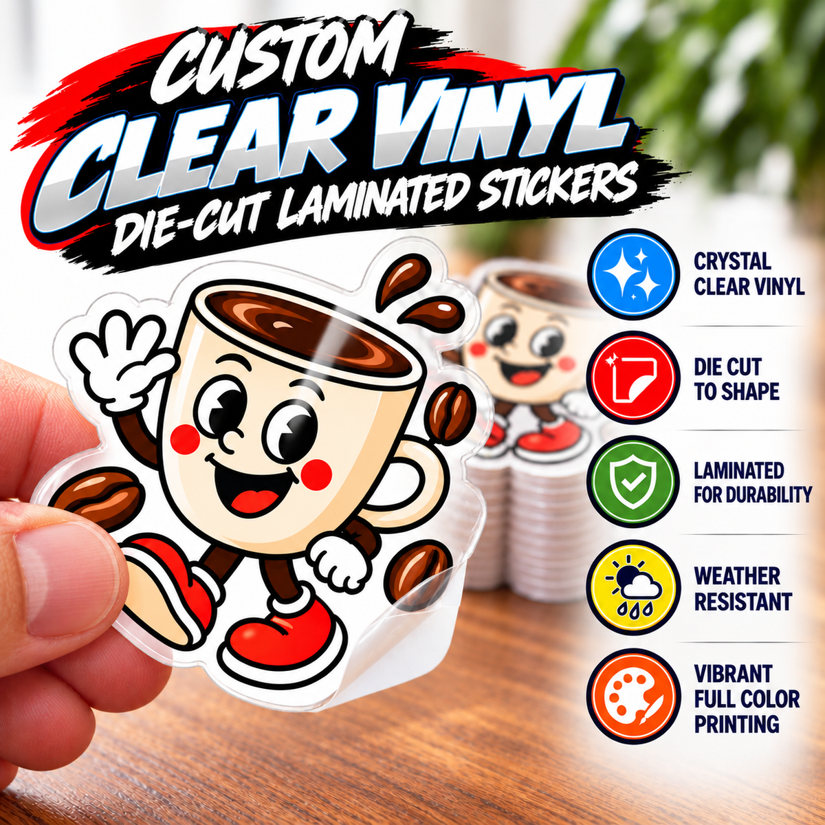 Custom Clear Vinyl Die-Cut Laminated Stickers
