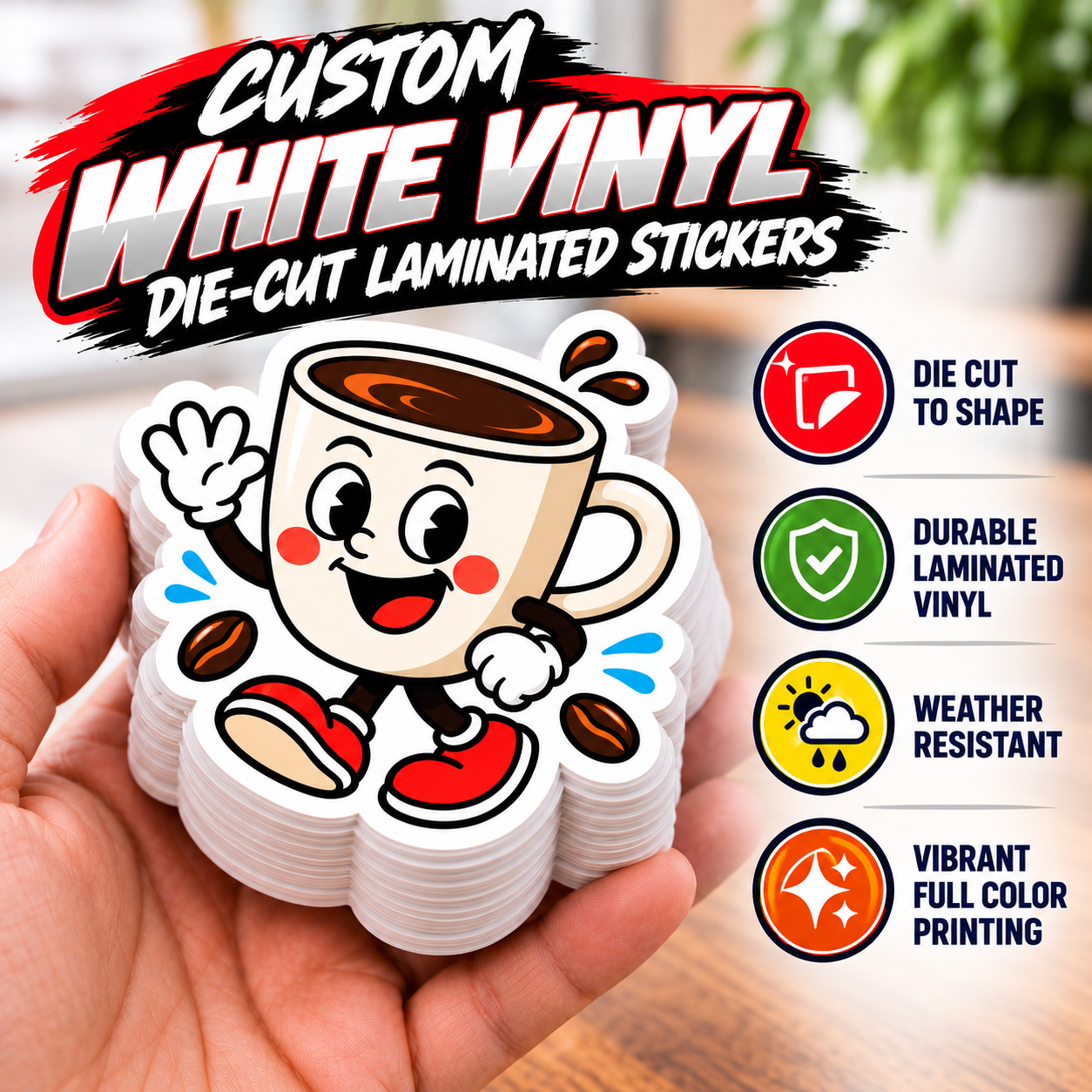 Custom White Vinyl Die-Cut Laminated Stickers