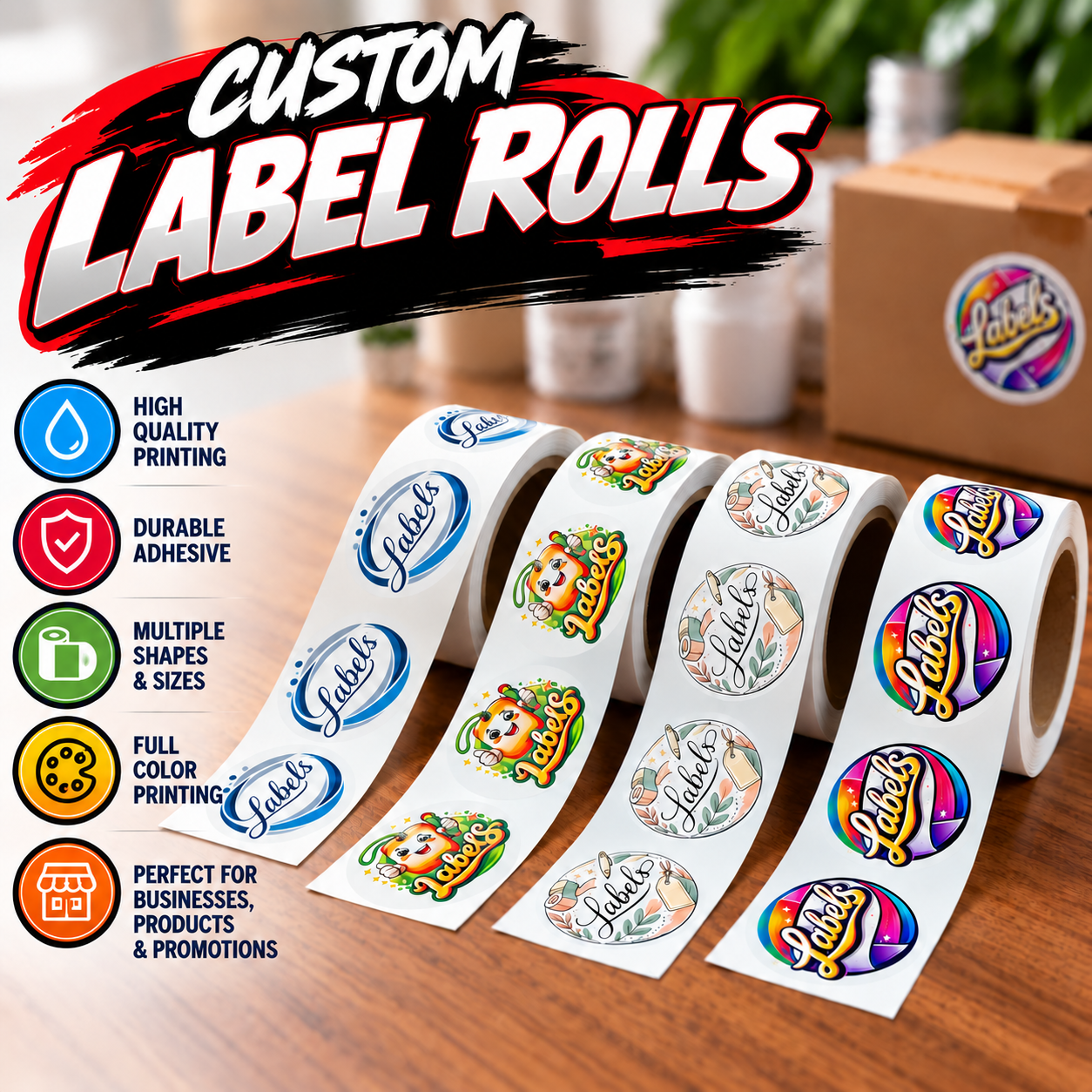 Custom White Vinyl Labels on Rolls