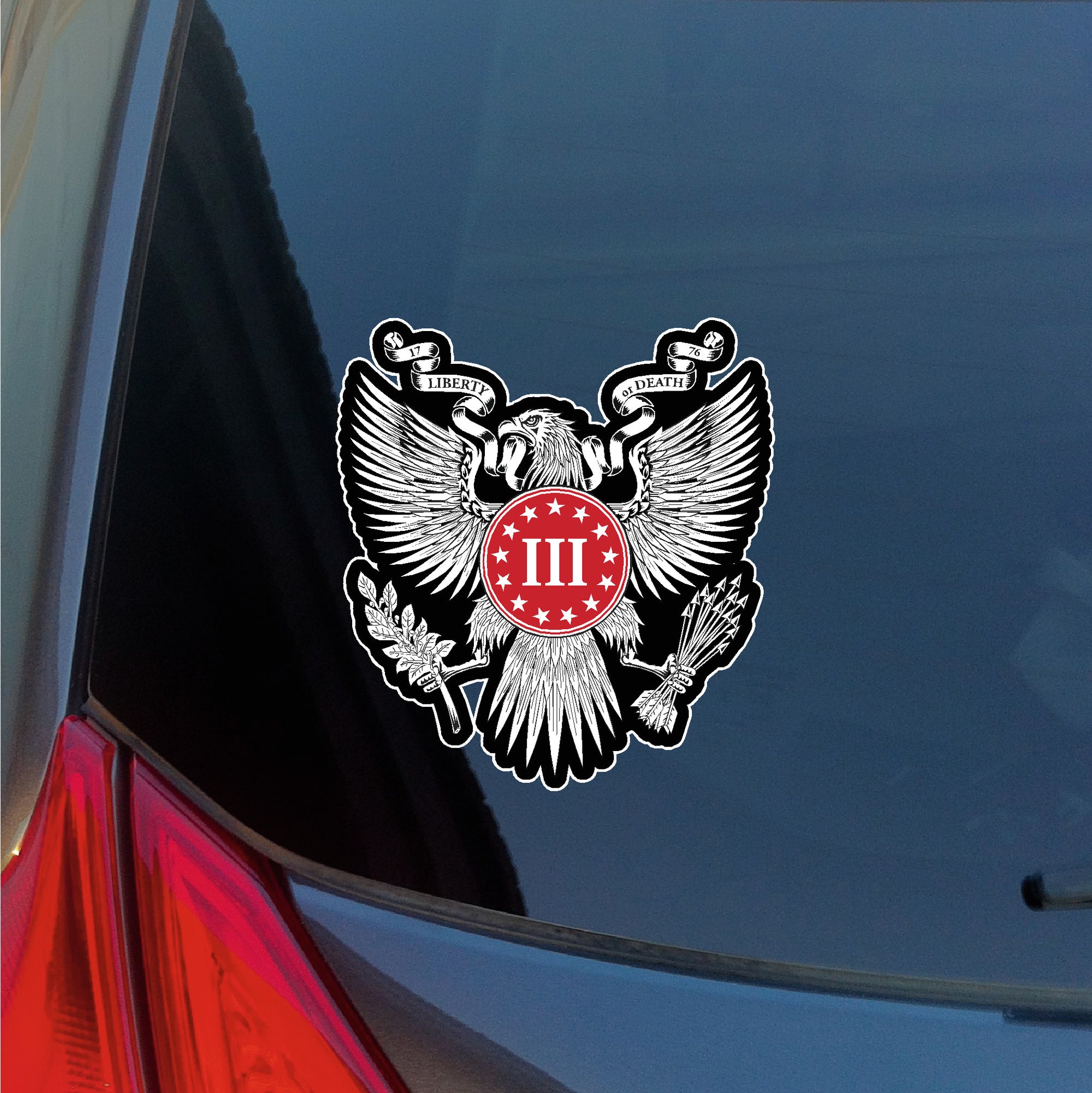 Three Percent American Eagle red sticker