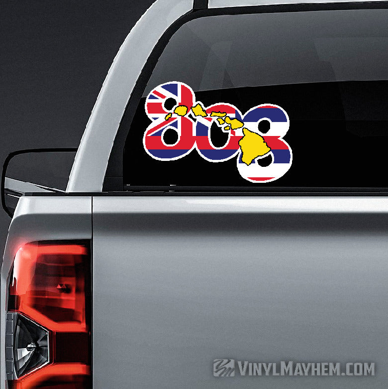 808 Hawaii State Flag with Hawaiian islands sticker