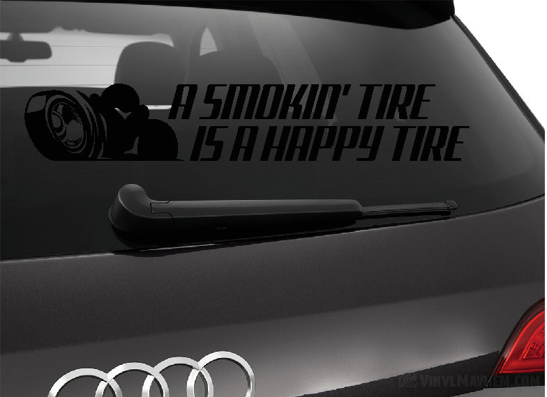 A Smokin&#39; Tire is a Happy Tire vinyl sticker