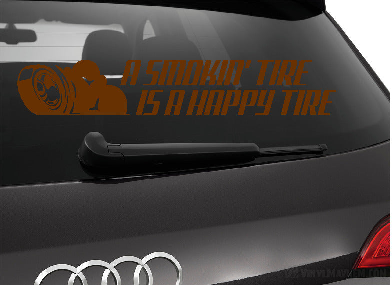 A Smokin&#39; Tire is a Happy Tire vinyl sticker