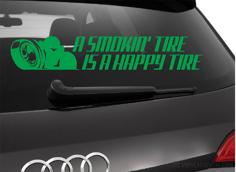A Smokin&#39; Tire is a Happy Tire vinyl sticker