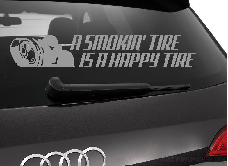 A Smokin&#39; Tire is a Happy Tire vinyl sticker