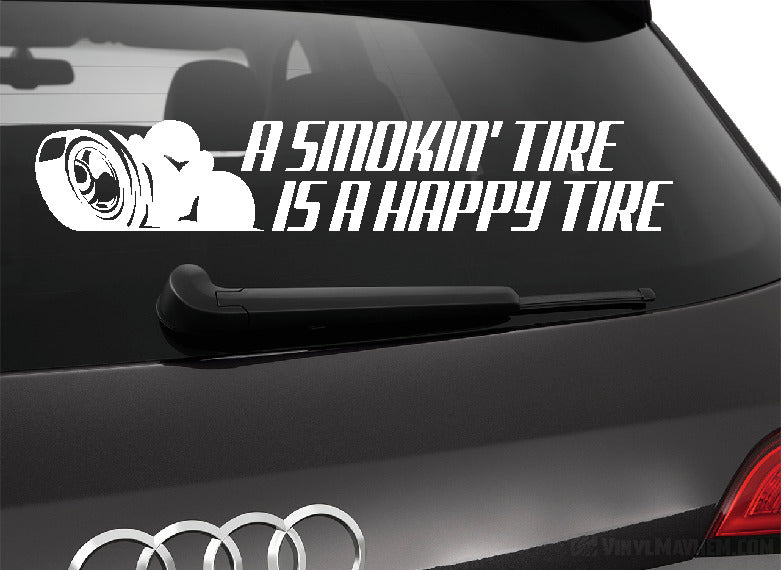 A Smokin&#39; Tire is a Happy Tire vinyl sticker