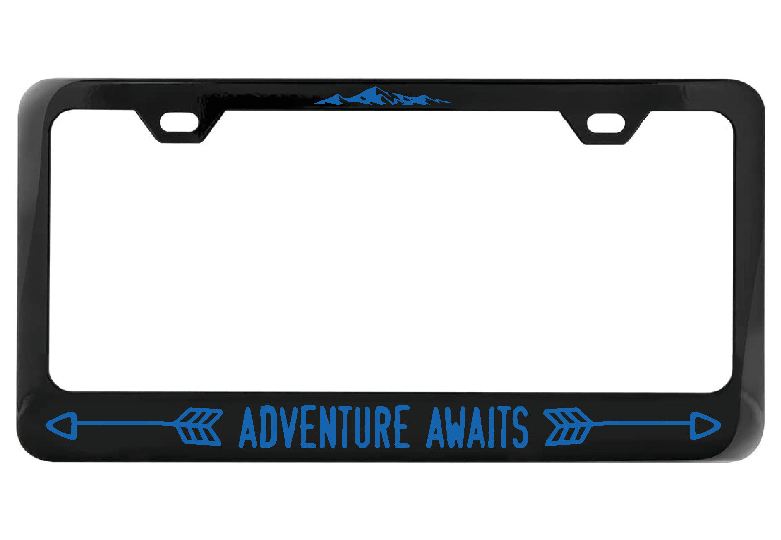 Adventure Awaits black license plate frame
