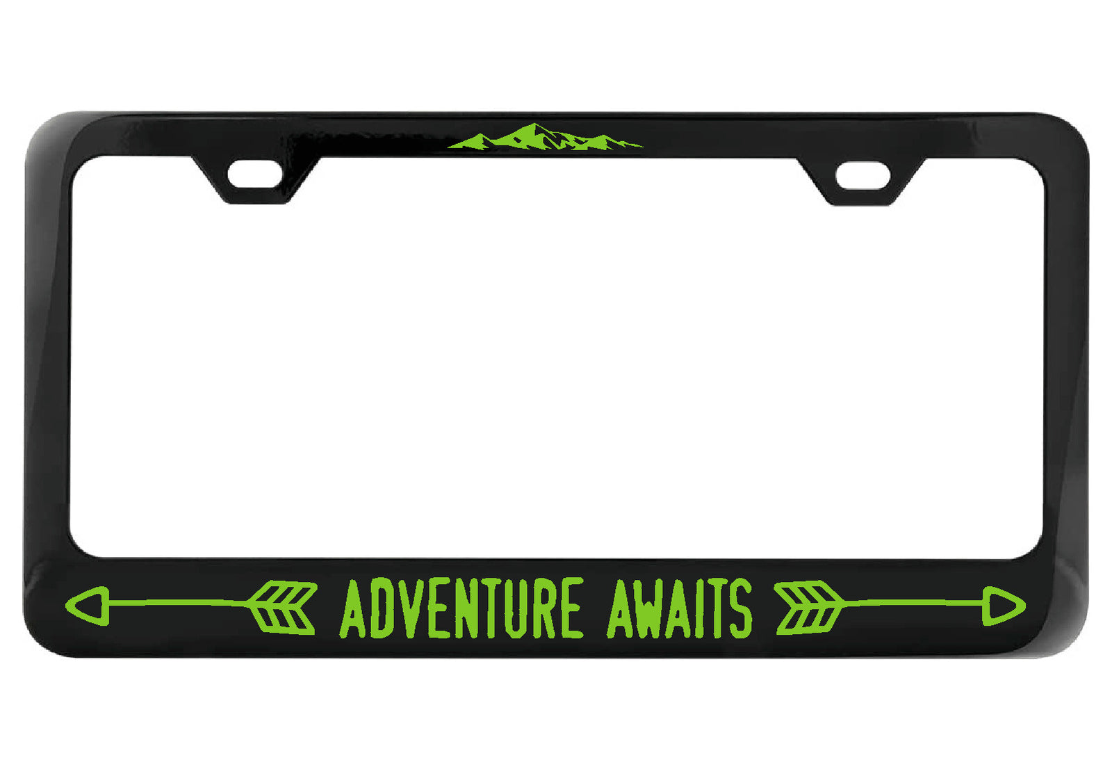 Adventure Awaits black license plate frame