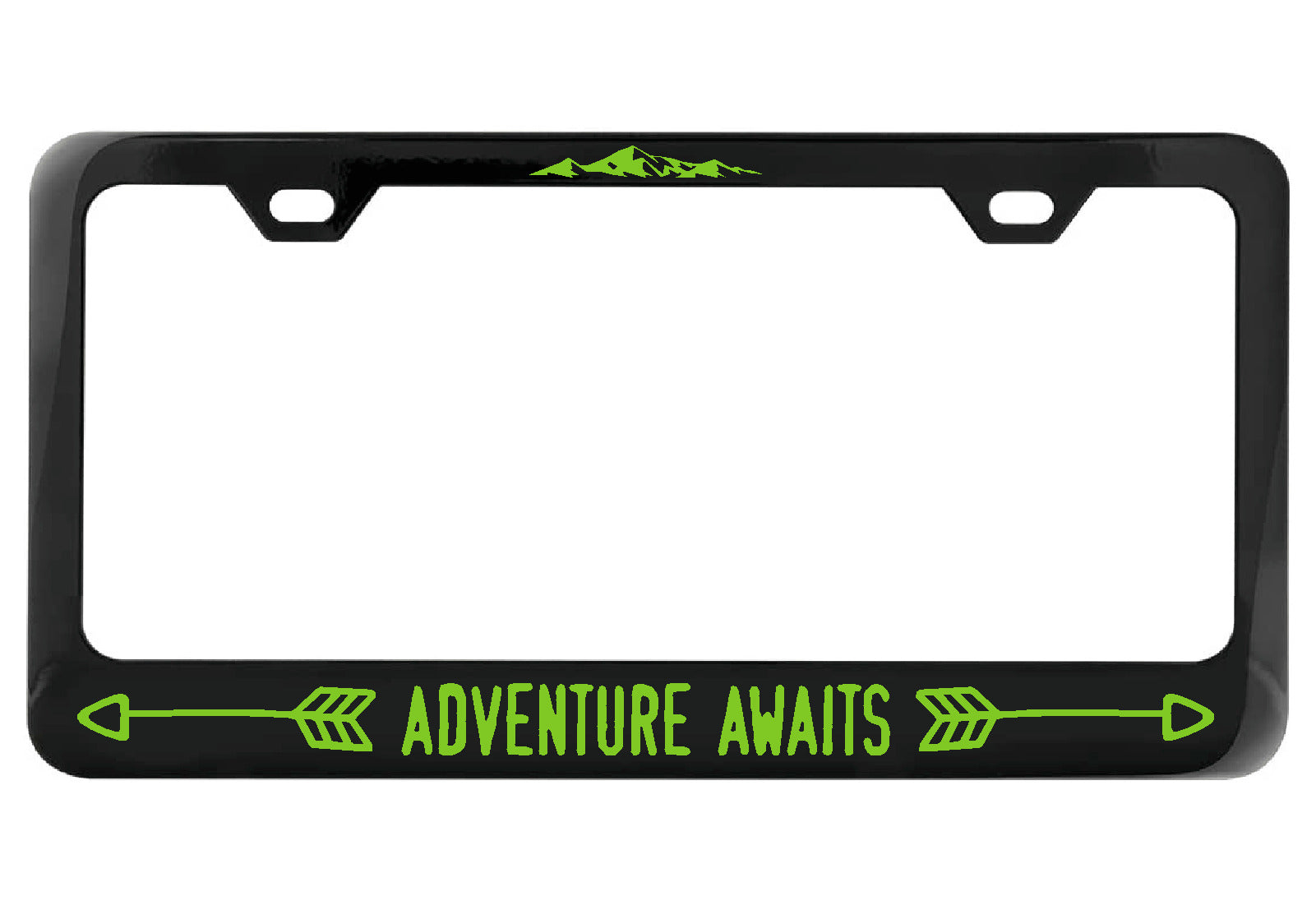 Adventure Awaits black license plate frame