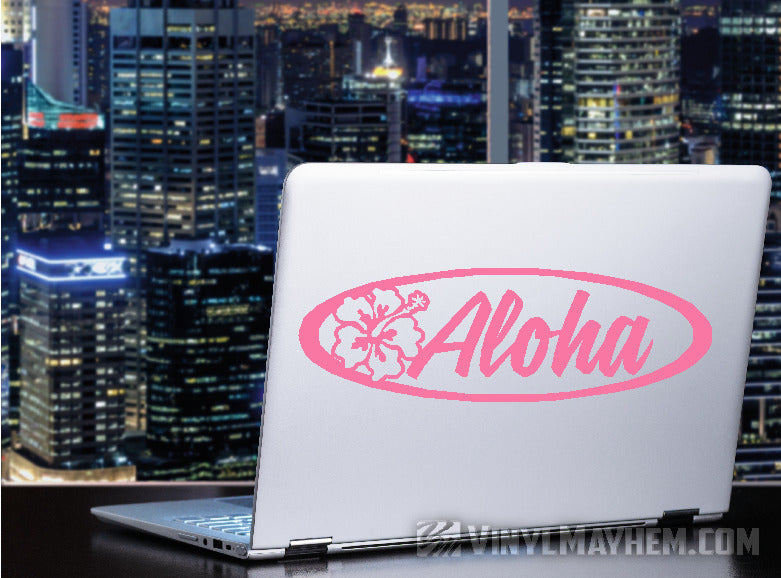 Hibiscus Flower script oval vinyl sticker