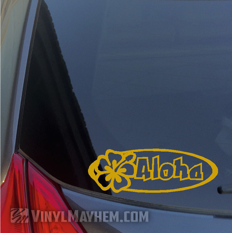 Aloha Hibiscus Flower Tiki font oval vinyl sticker