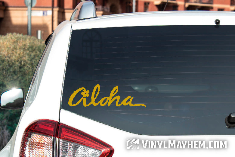 Aloha script with flower vinyl sticker