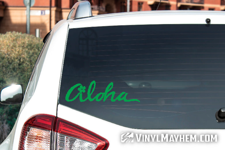Aloha script with flower vinyl sticker