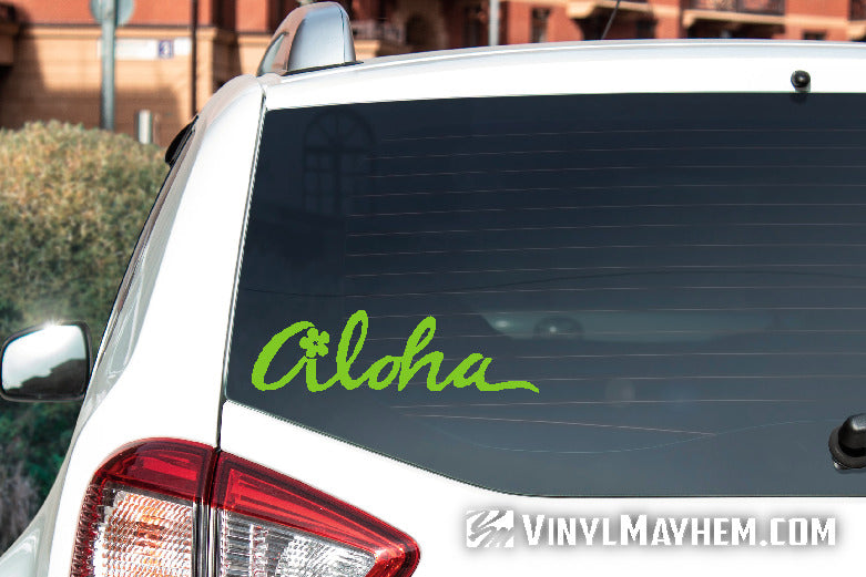 Aloha script with flower vinyl sticker