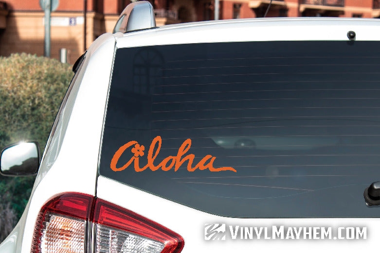 Aloha script with flower vinyl sticker