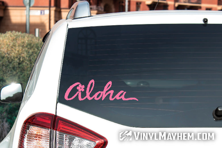 Aloha script with flower vinyl sticker