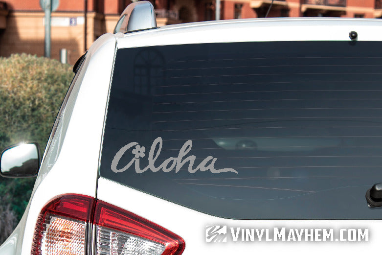 Aloha script with flower vinyl sticker