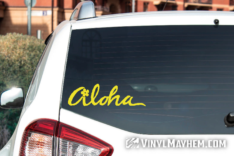 Aloha script with flower vinyl sticker