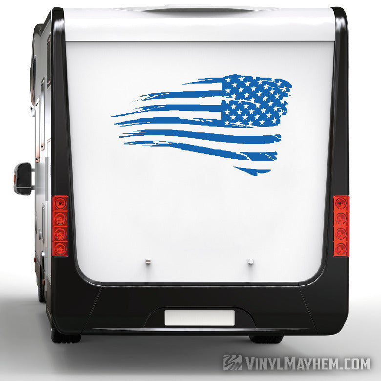 American Flag distressed waving facing right vinyl sticker