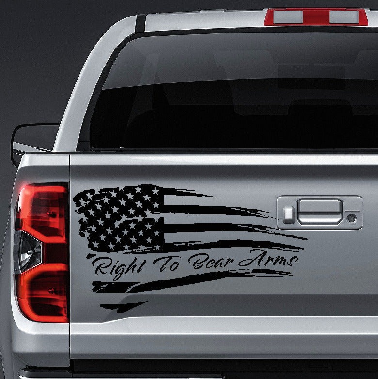 American Flag right to bear arms distressed waving vinyl sticker