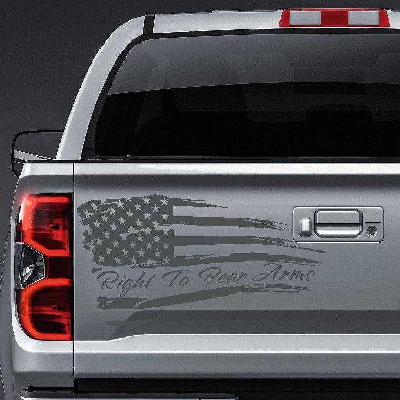 American Flag right to bear arms distressed waving vinyl sticker