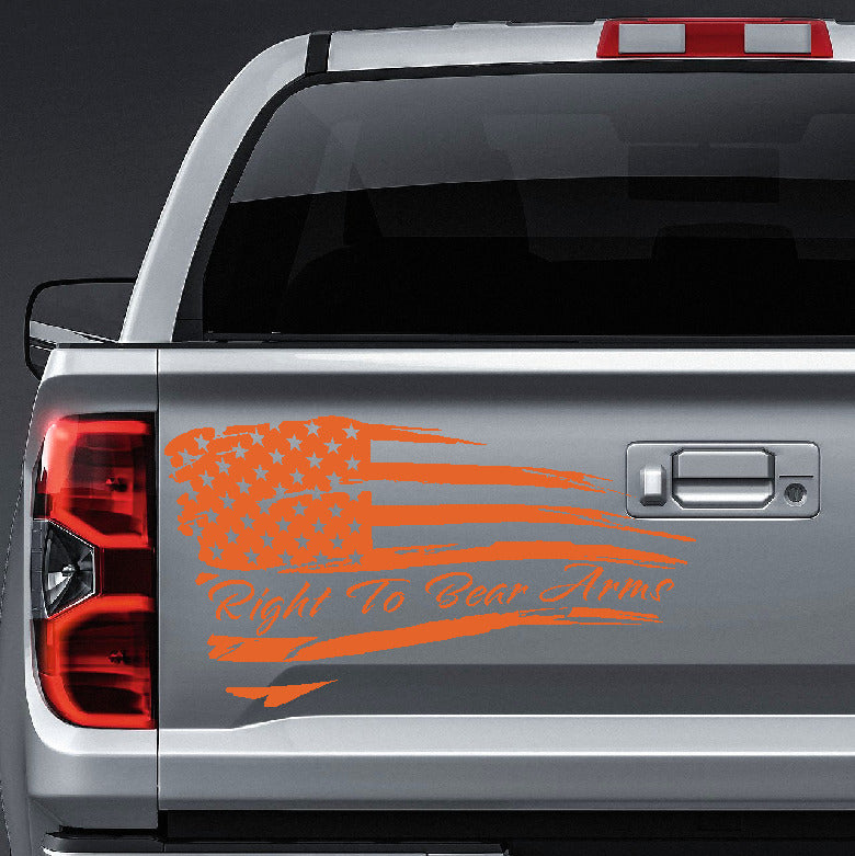 American Flag right to bear arms distressed waving vinyl sticker