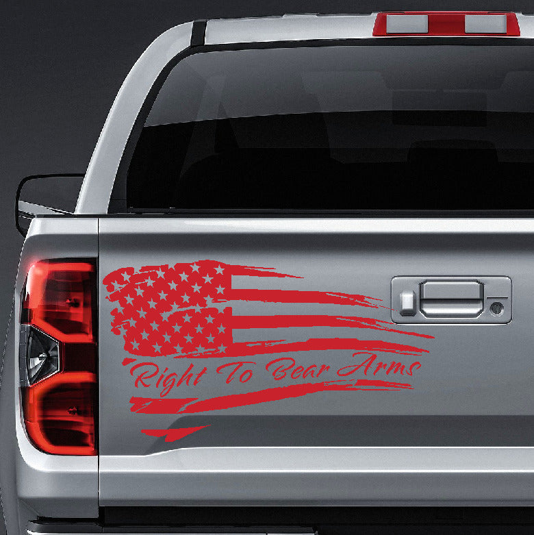 American Flag right to bear arms distressed waving vinyl sticker