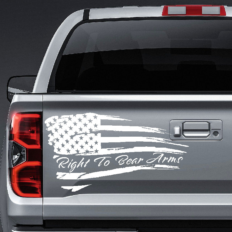 American Flag right to bear arms distressed waving vinyl sticker