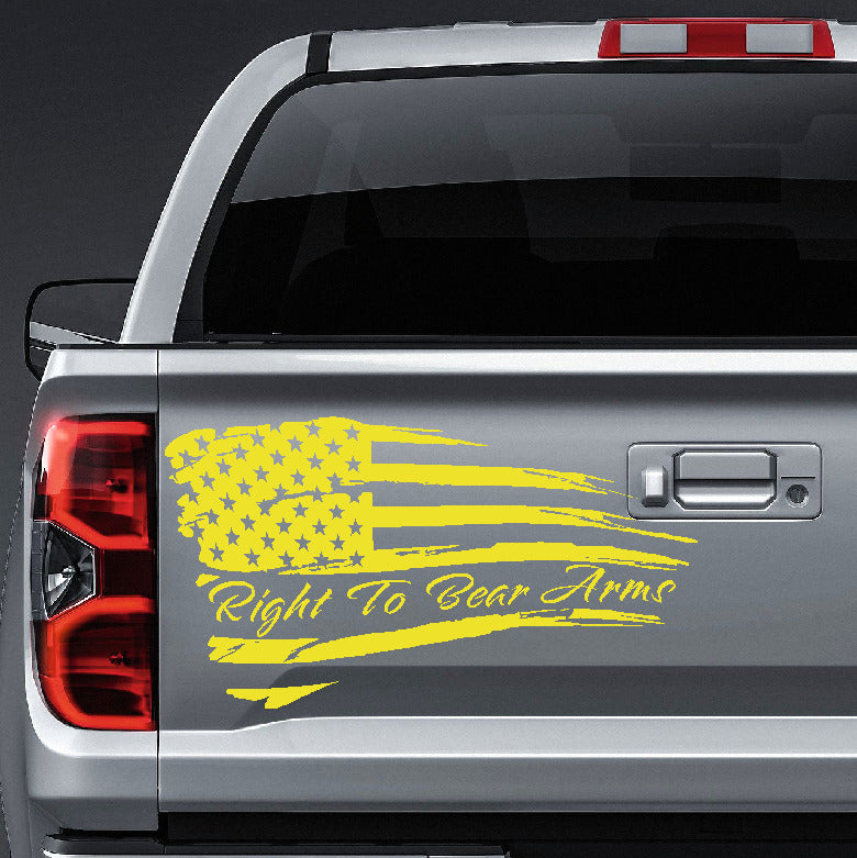 American Flag right to bear arms distressed waving vinyl sticker