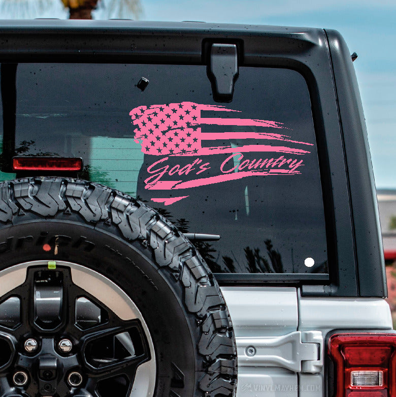 American Flag God&#39;s Country distressed waving vinyl sticker