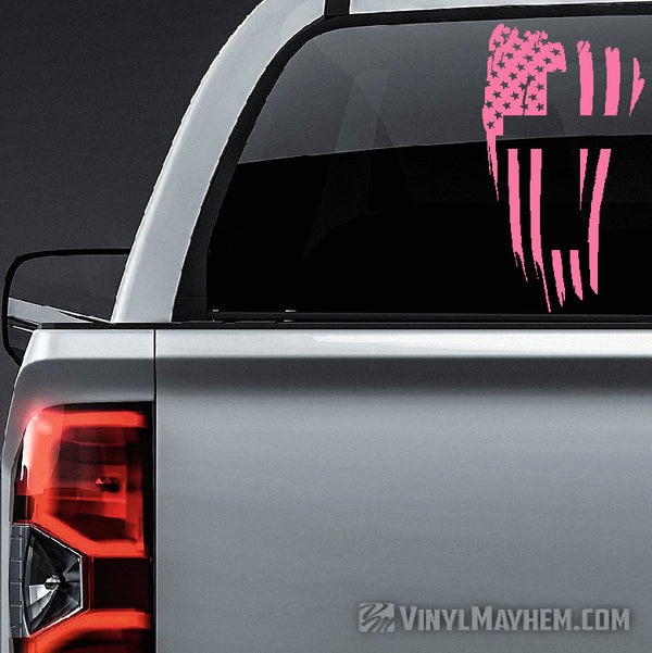 American Flag distressed waving with cross vinyl sticker | Car Decal