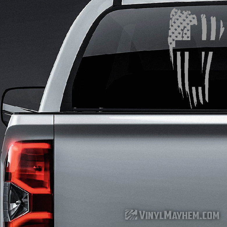 American Flag distressed waving with cross vinyl sticker