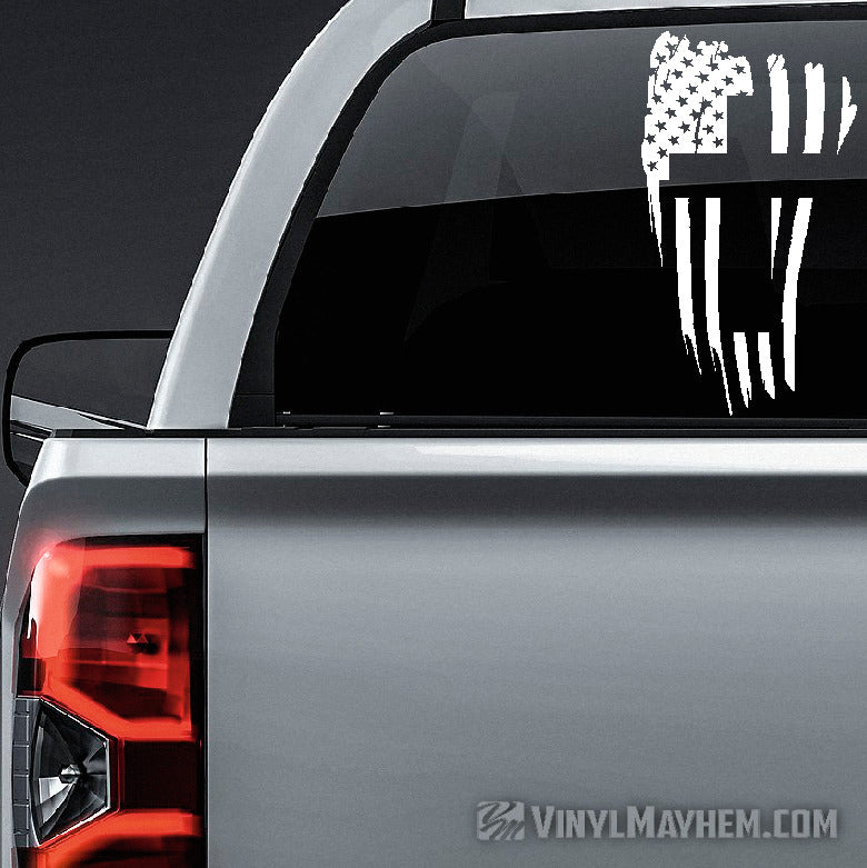American Flag distressed waving with cross vinyl sticker