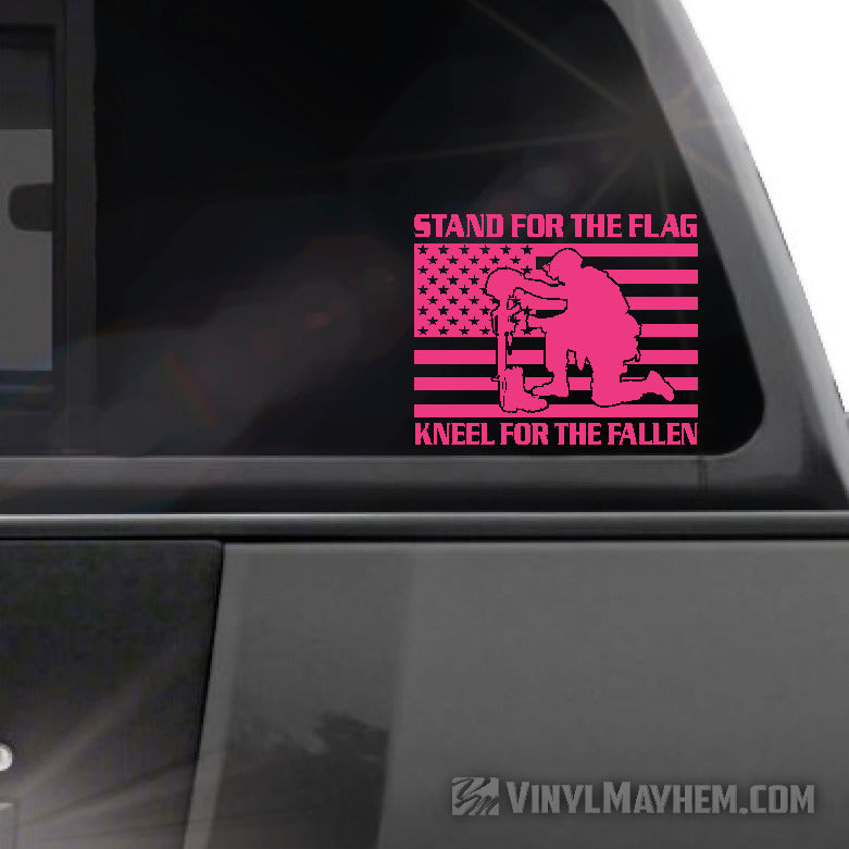 Flag Kneel for the Fallen with soldier vinyl sticker