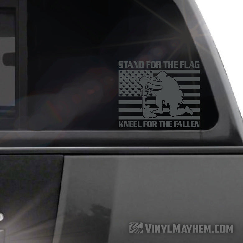 Flag Kneel for the Fallen with soldier vinyl stickers