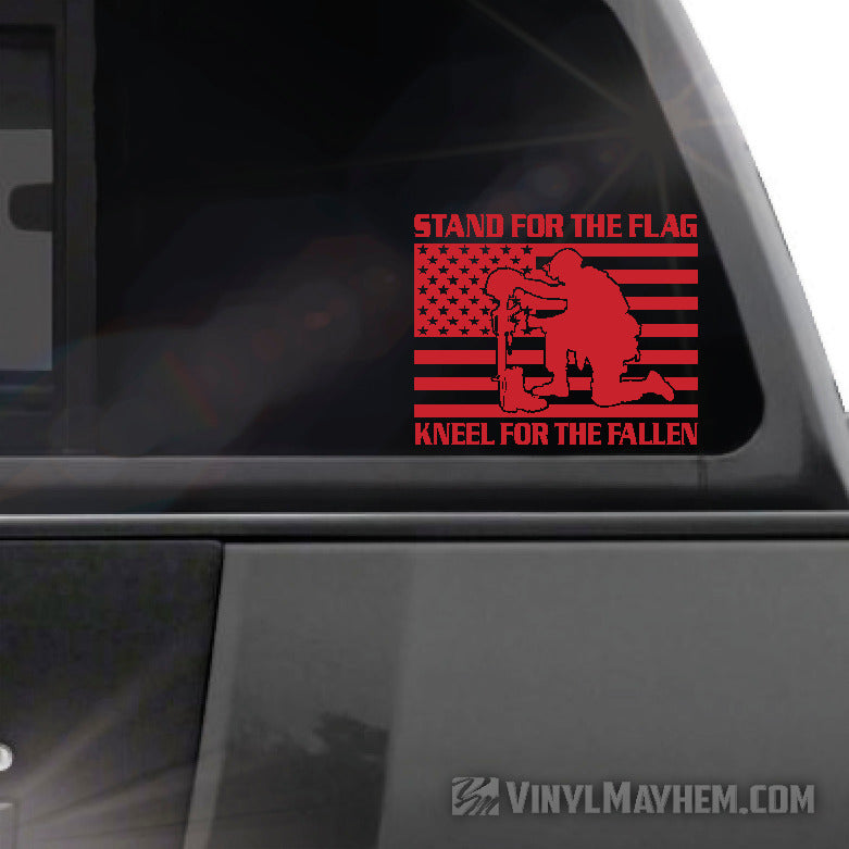 American Flag Stand for the Flag Kneel for the Fallen with soldier vinyl sticker
