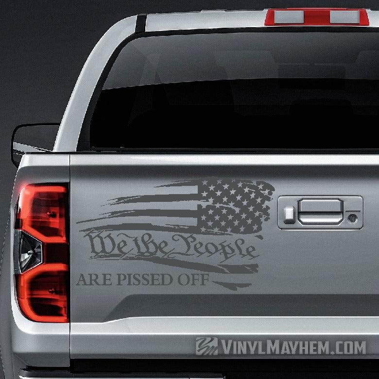 American Flag We the People Are Pissed Off distressed waving Right facing vinyl sticker