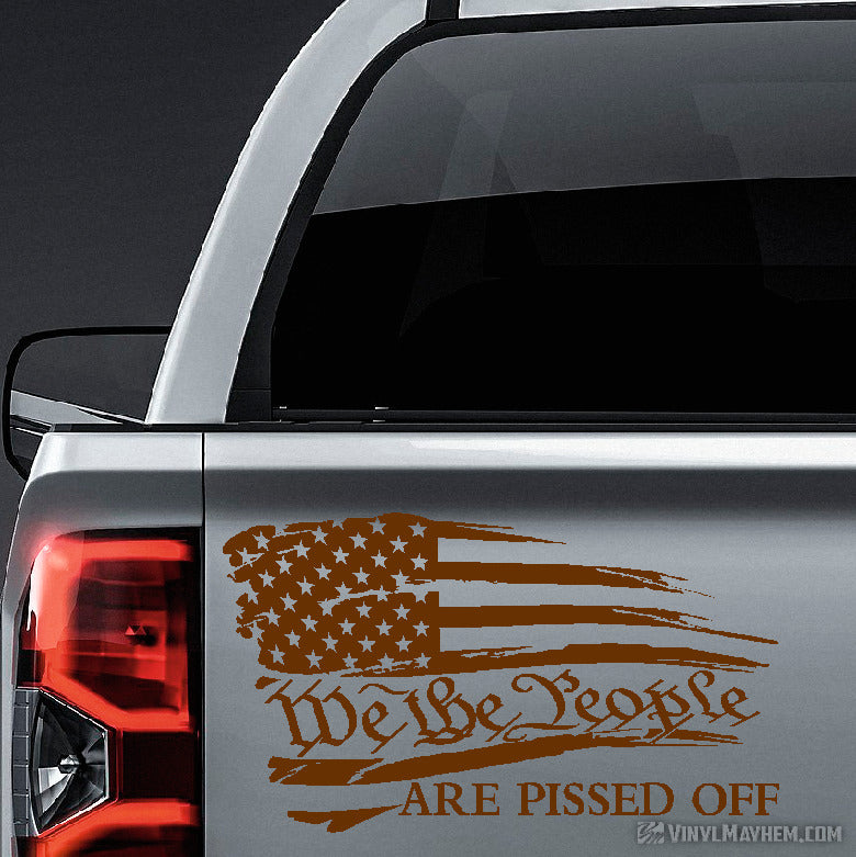 American Flag We the People Are Pissed Off distressed waving vinyl sticker