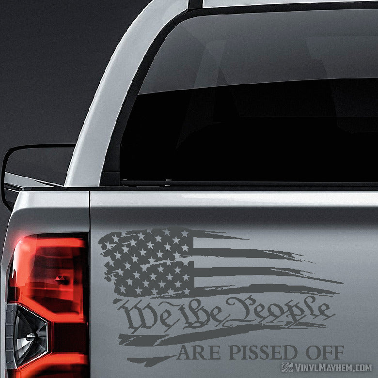 American Flag We the People Are Pissed Off distressed waving vinyl sticker