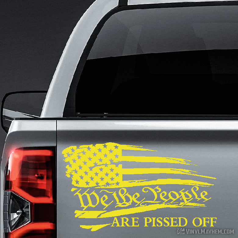 American Flag We the People Are Pissed Off distressed waving vinyl sticker